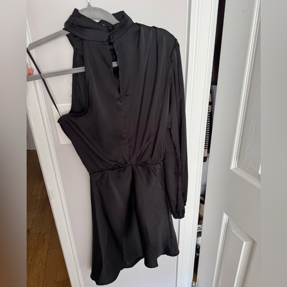 Hello Molly Satin One Sleeve Black Dress - Picture 4 of 4